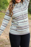 Aztec Print Half Zip High Neck Plus Size Hoodie with Pocket