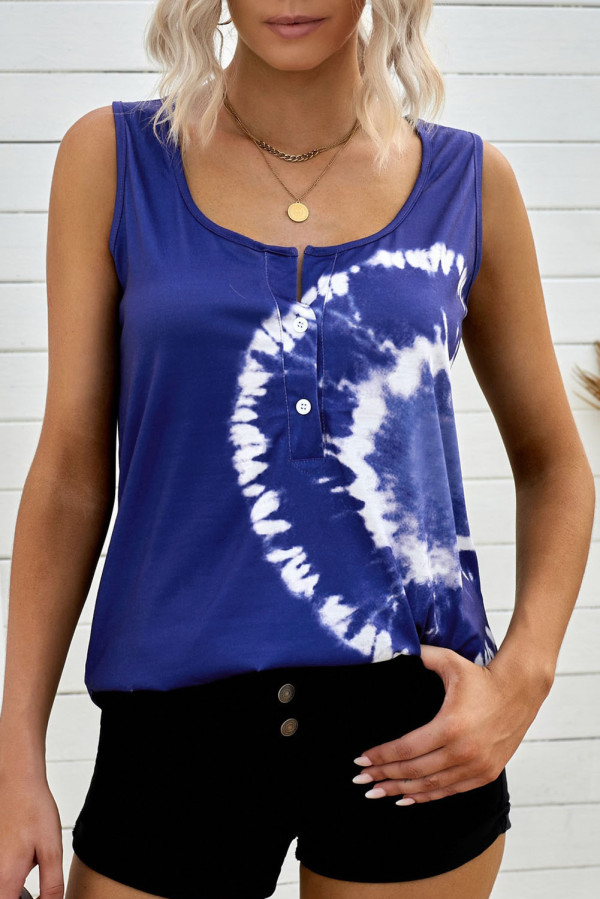 Blue Tie-dye Print Tank Top