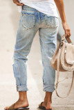 Wash Distressed Straight Leg Denim Pants Wholesale Boutique