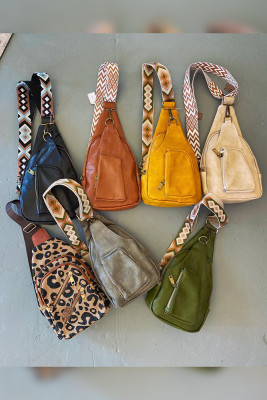 Embroidery Strap PU Leather Sling Crossbody Bag