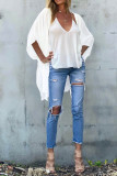 Plain Open V Neck Kimono Short Sleeves Top