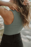 Green Solid Color Buttons Ribbed Cropped Tank Top