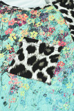 Leopard Tie-dye Splicing Long Sleeve Top