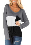 Colorblock Waffle Knit Tops with Pocket