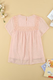 Apricot Swiss Dot Print Hollow Out Girl's T-shirt