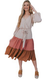 Surplice V Neck Tiered Colorblock Midi Dress