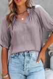 Khaki Split Frill Neck Puff Sleeve Blouse