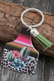 Western Print Tassel PU Keychain MOQ 5pcs