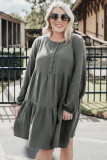 Plus Size Buttoned Long Sleeve Tiered Dress