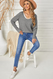 Gray Round Neck Loose Long Sleeve Top
