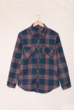 Plaid Button Pocket Long Sleeve Asymmetric Shirt