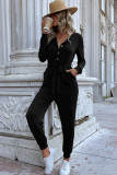 Black One Piece Jumpsuit with Waist Tie