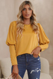 Yellow Satin Cuffed Sleeve Long Sleeve Top