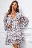 Snake Print V neck Ruffle Swing Mini Dress