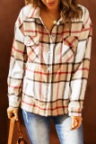 Khaki Plaid Print Buttoned Shirt Coat with Pocket