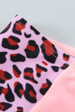 Pink Leopard Patchwork Tie Knot High Waist Bikini Swimsuit