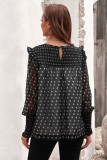 Black Smocked Ruffle Trim Blouse
