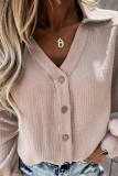 Pink Turn Collar V Neck Crinkled Cuffed Shirt