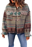 Vintage Aztec Print Lapel Pocket Button Up Jacket