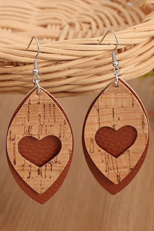 Hollow Out Heart PU Earrings MOQ 5pcs