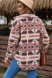 Pink Tribal Print Pocket Buttoned Sherpa Jacket