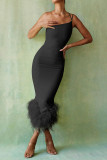 Bandeau One Shoulder Fishtail Bodycon Dress