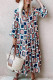 Sky Blue Western Print V Neck Flared Sleeve Maxi Dress