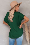 Green Short Sleeves Drape Knit Top