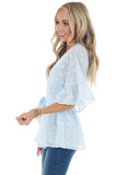 Sky Blue Swiss Dot Tie Blouse