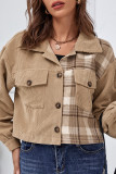 Plaid Corduroy Splicing Buttons Up Pocketed Shacket Crop Jacket Women UNISHE Wholesale