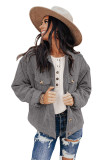 Gray Ribbed Corduroy Long Sleeve Jacket with Pocket