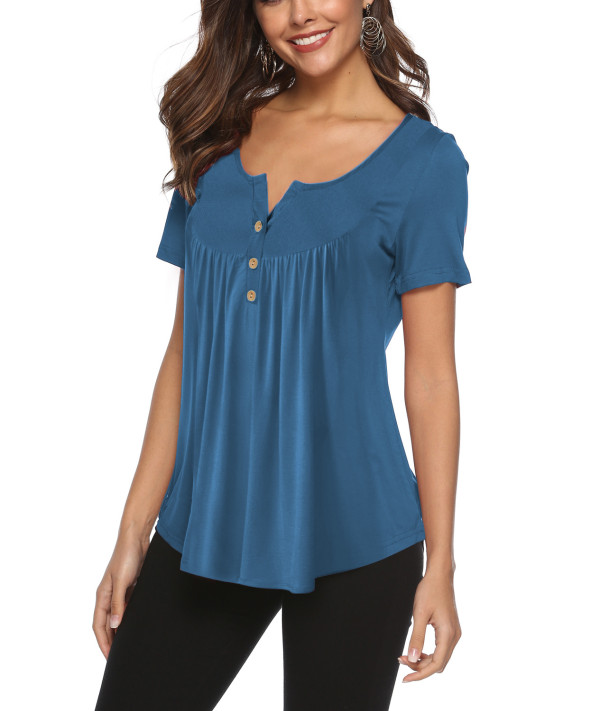 Navy V Neck Top with Button