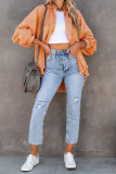 Candy Color Button Pockets Raw Trim Denim Jackets