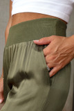 Green Solid Color Ankle-length High Waist Joggers