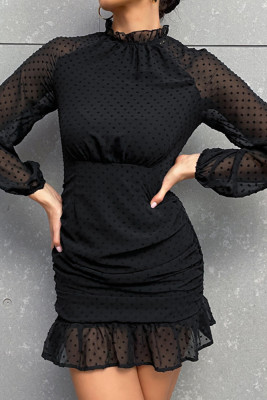 See Through Black Long Sleeve Mini Dress