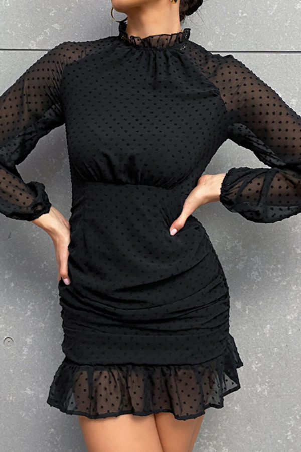 See Through Black Long Sleeve Mini Dress