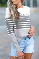 Gray Striped Colorblock Sweater