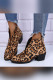 Leopard and Plain Front Cut Short Boots
