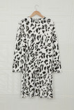 White Leopard Print Open Front Pocketed Cardigan