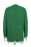 Ripped Raw Edge V Neck Plain Knit Sweaters