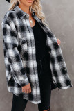 Black Buttons Pocketed Plaid Shacket