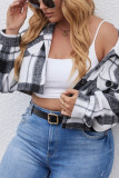 Plus Size Plaid Button Up Short Jacket Coat