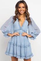 Sky Blue Ruffle Detailing Open Back Floral Dress