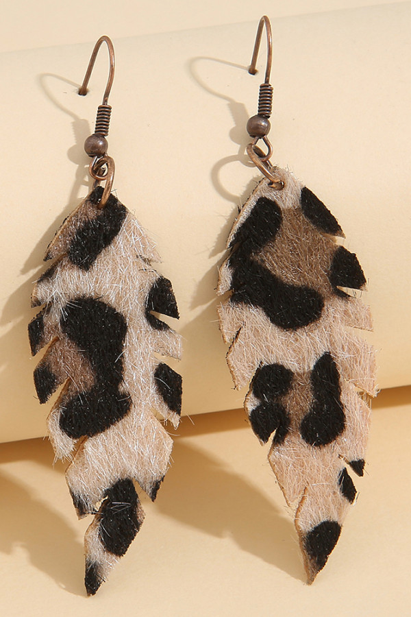 Hairy Leopard Leaf Shape Earrings MOQ 5pcs