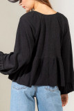 Puff Sleeve Ribbed Knitting Henley Top