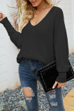 V Neck Long Sleeve Cable Knit Sweater