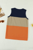 Orange Color Block Crew Neck Tank Top