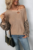 Leopard Lantern Sleeve Crosscriss Sweater