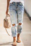 Wash Distressed Straight Leg Denim Pants Wholesale Boutique