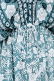 Green V Neck 3/4 Sleeve Bohemian Vintage Print Mini Dress
